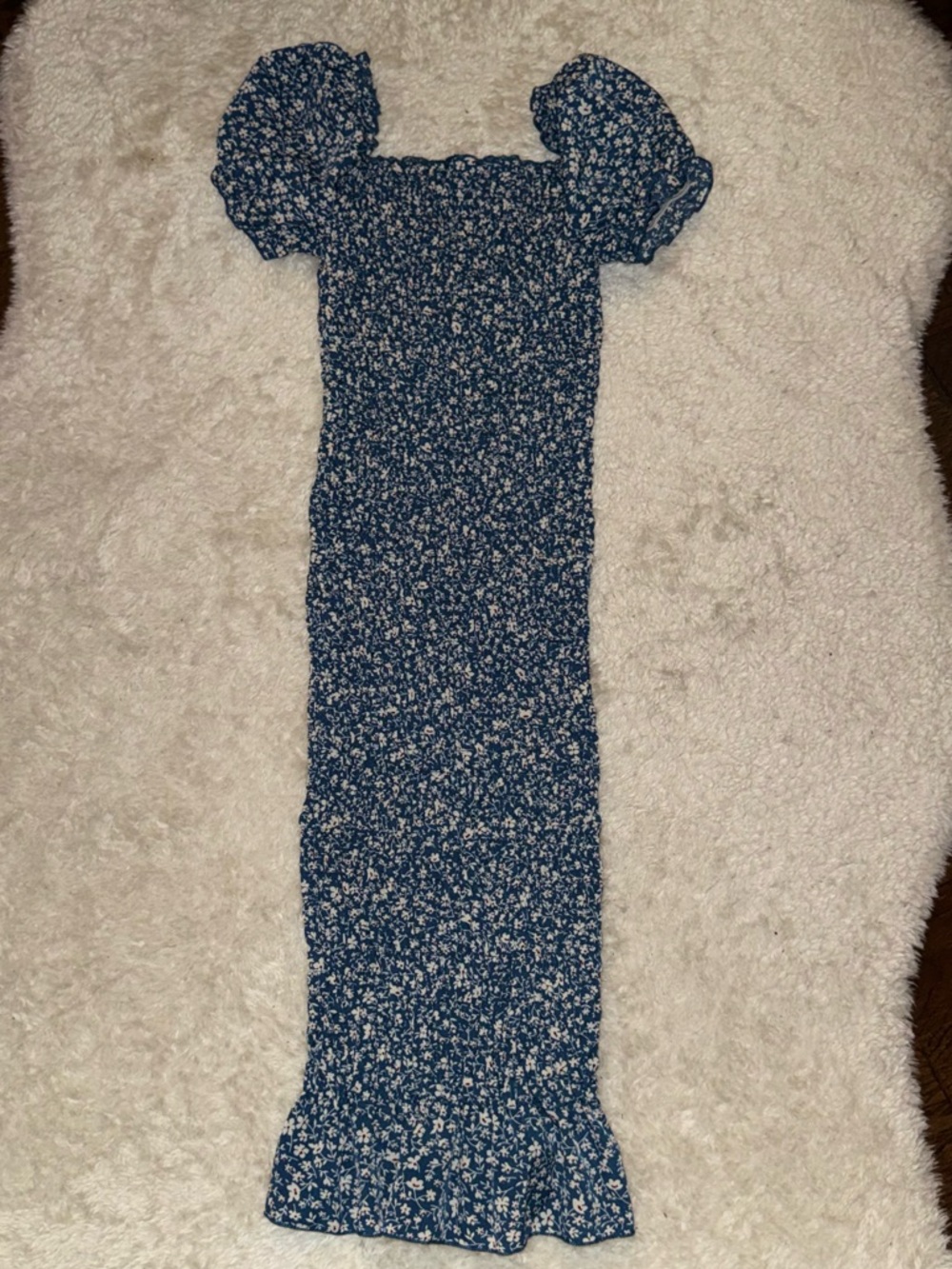 SHEIN Blue Floral Smocked Maxi Dress